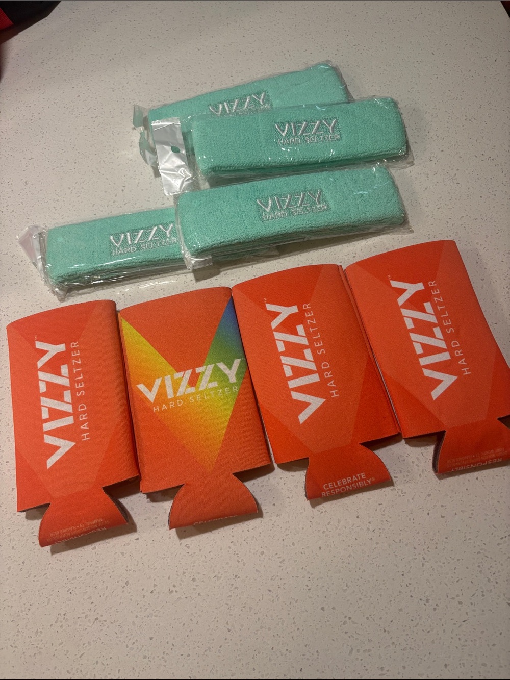 Vizzy Four Koozies and Unisex Aqua Headbands - Pack of 4